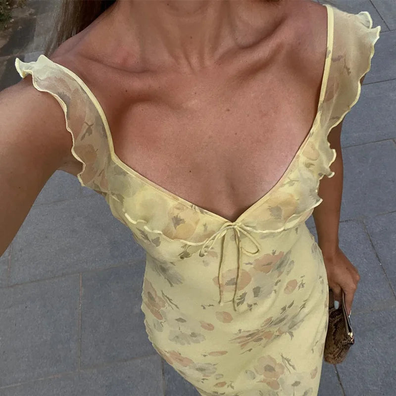 Damen Maxi Sommerkleid mit Blumenmuster rückenfrei für Urlaub und Strand