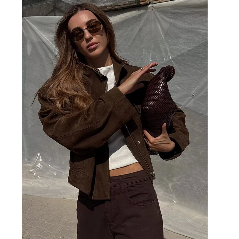 Damen Herbstjacke Slim Fit mit großen Taschen Warme Jacke für Herbst Streetwear