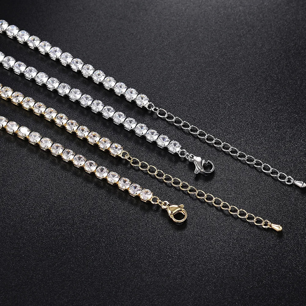 Damen Choker Halskette Tennis-Kette mit Cubic-Zirkonia Diamant-Look Kurze Hip-Hop Schmuckkette