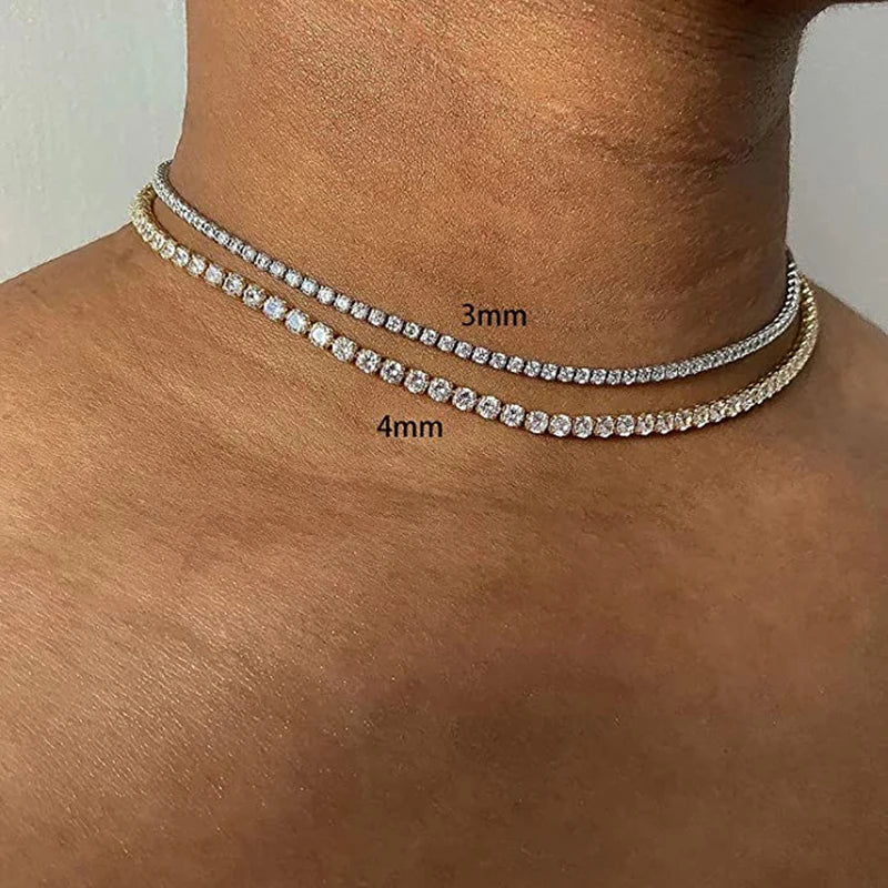 Damen Choker Halskette Tennis-Kette mit Cubic-Zirkonia Diamant-Look Kurze Hip-Hop Schmuckkette