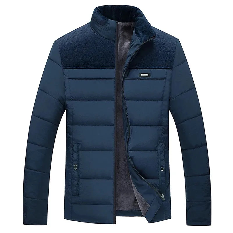 Herren Pufferjacke Winter Parka mit Plüschfutter, Stehkragen, dicker Wattierung und Reißverschluss