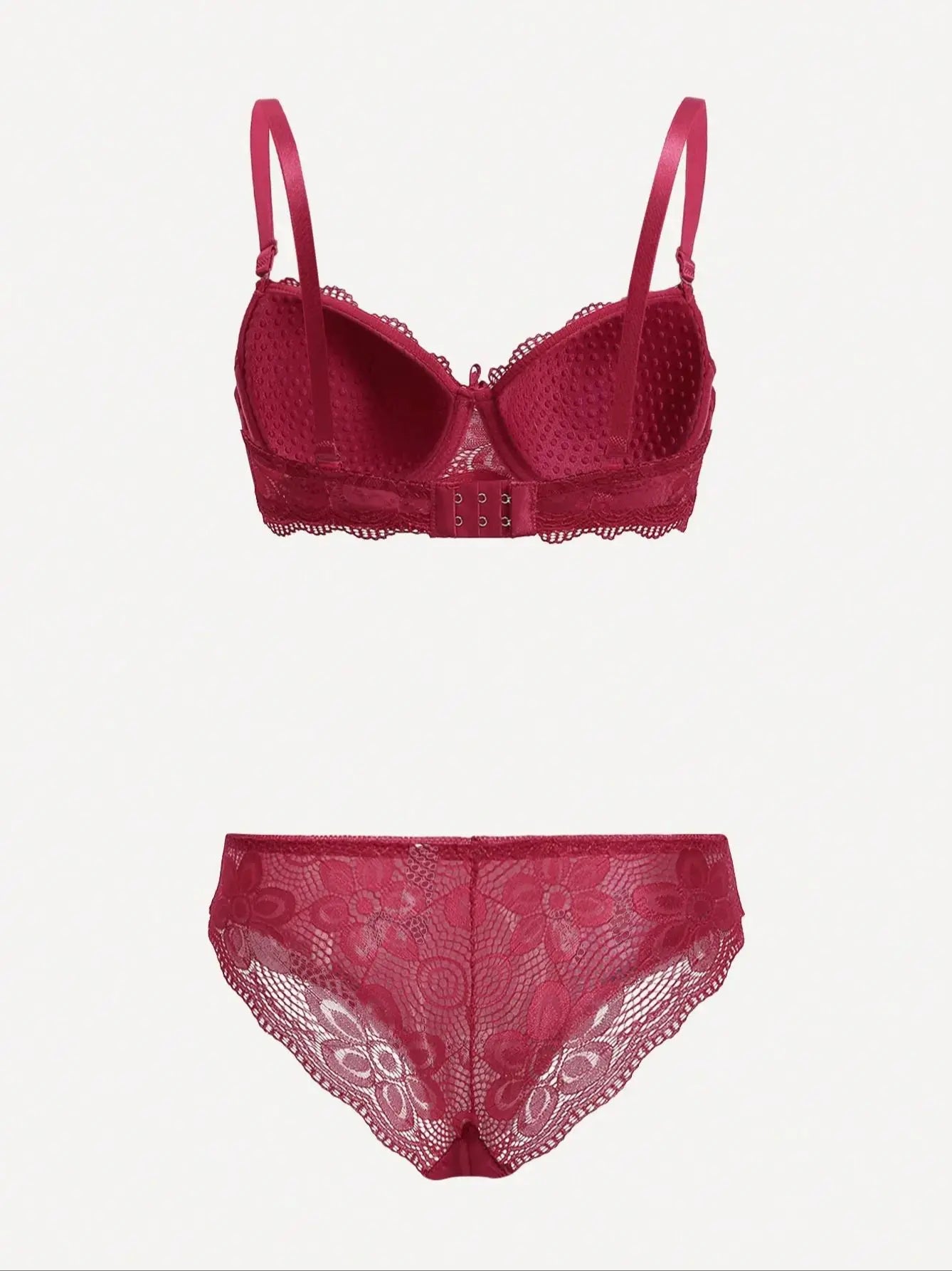 Damen Push-up Dessous Set Rot mit Spitze, Bügel-BH, vorgeformten Cups, verstellbaren Trägern