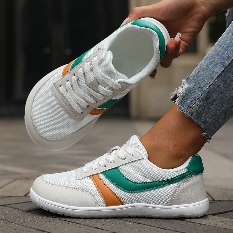 Damen Barfußschuhe Schwarz Breite Zehenbox Sneaker Flach Atmungsaktiv