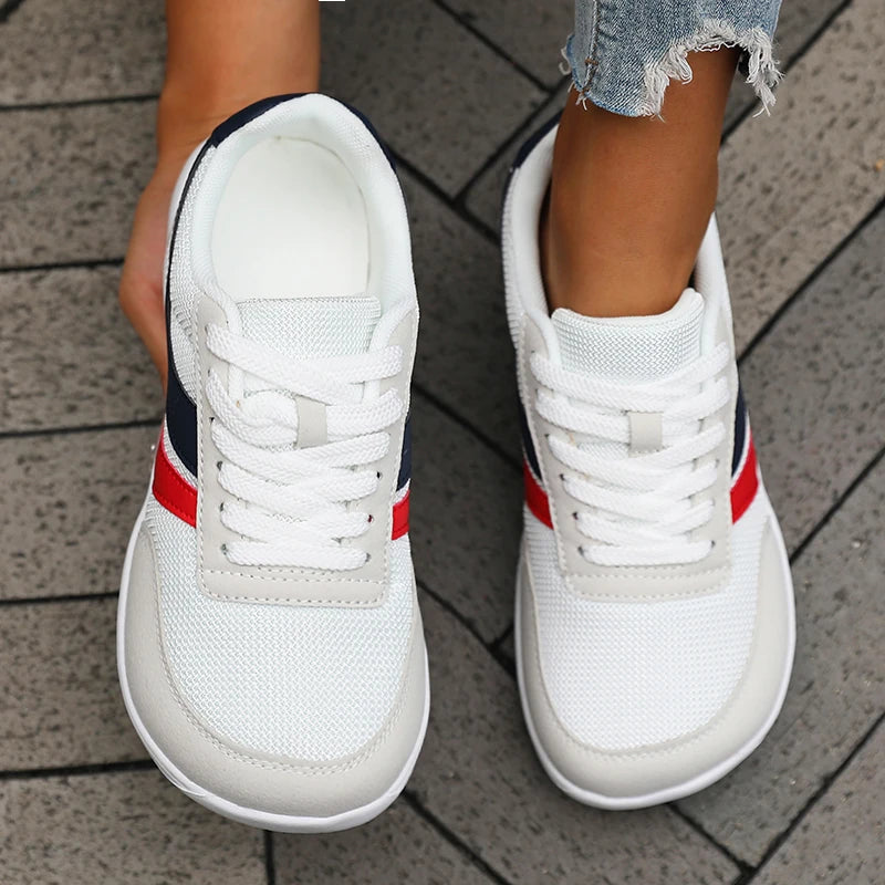 Damen Barfußschuhe Schwarz Breite Zehenbox Sneaker Flach Atmungsaktiv