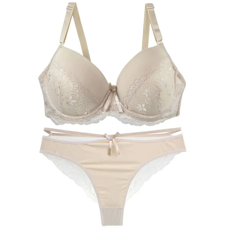 Damen Dessous Set Lila Push-up BH mit Spitze und Bügel inklusive Slip Unterwäsche mit formender Passform