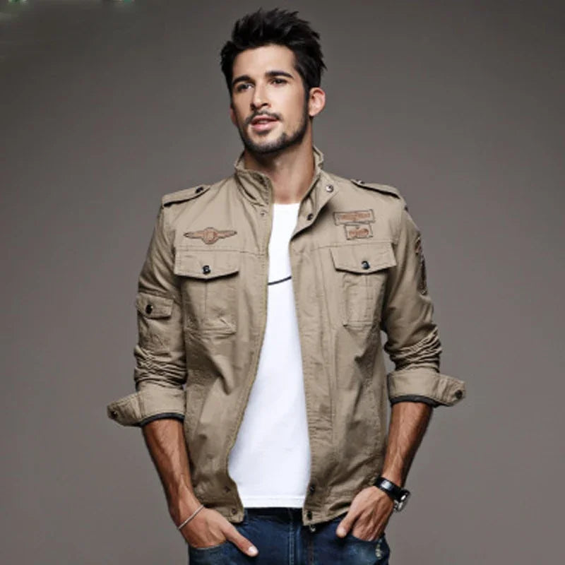 Herren Militär Jacke Cargo Übergangs Jacke für Frühling und Herbst, lässige Herrenjacke, Plus Size