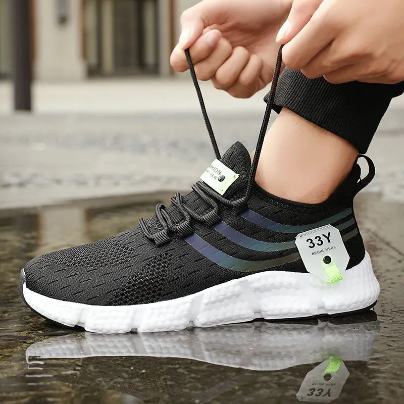 Herren Sneaker Schwarz Atmungsaktiv Leicht Outdoor Laufschuhe Sportschuhe Mesh