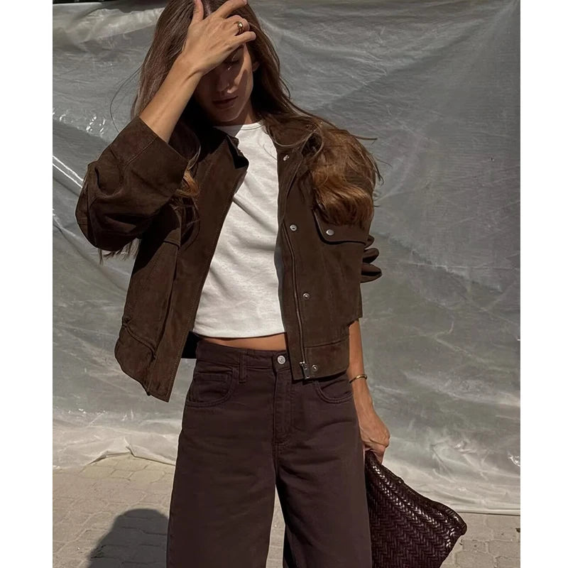 Damen Herbstjacke Slim Fit mit großen Taschen Warme Jacke für Herbst Streetwear