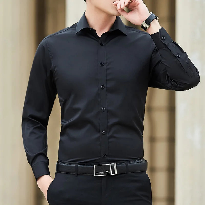 Herren Businesshemd Weiß Slim Fit Plus Size Langarm Klassisch Basic Casual Einfarbig