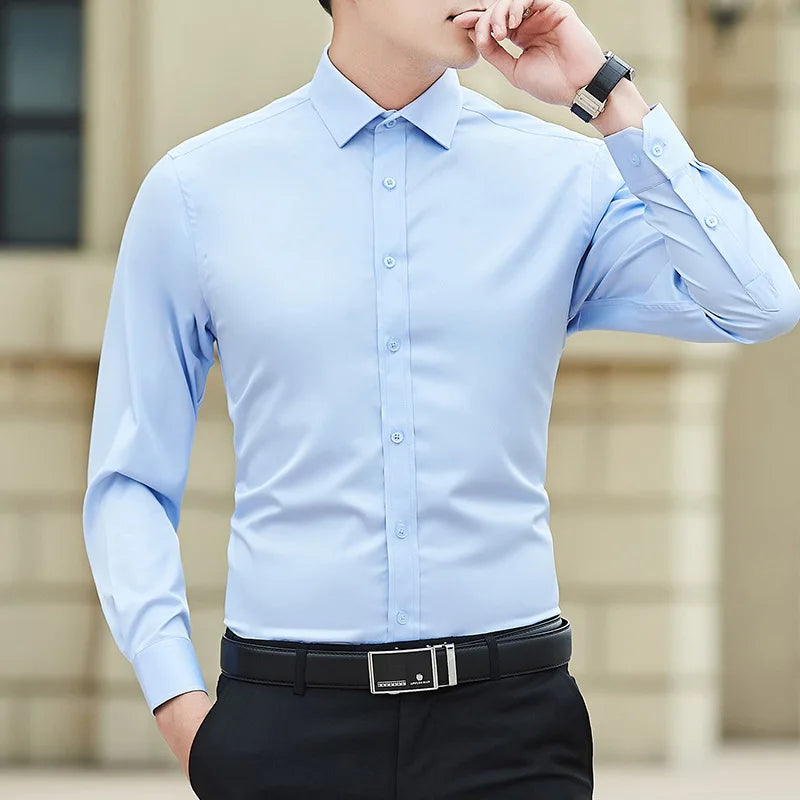 Herren Businesshemd Weiß Slim Fit Plus Size Langarm Klassisch Basic Casual Einfarbig
