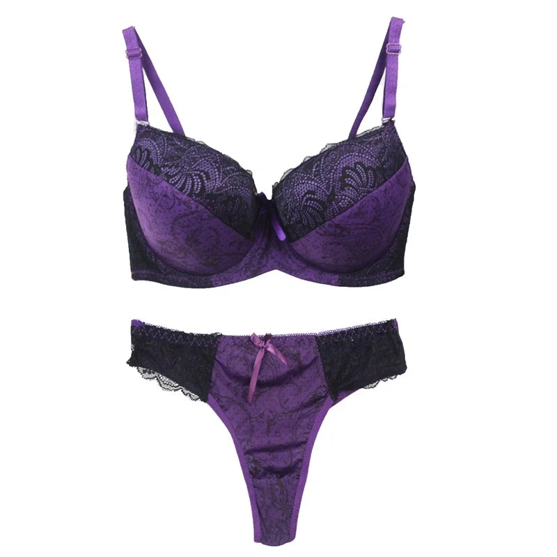 Damen Push-up Dessous Set Türkis Schwarz mit Spitze, verstellbaren Trägern und vorgeformten Cups