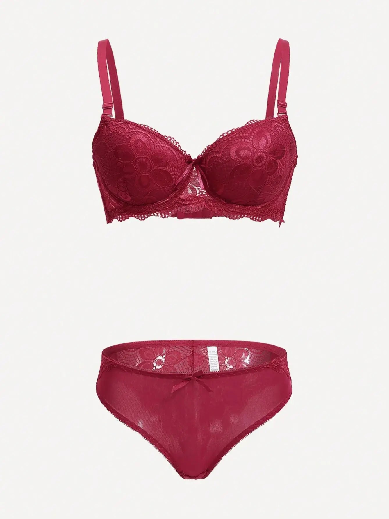 Damen Push-up Dessous Set Rot mit Spitze, Bügel-BH, vorgeformten Cups, verstellbaren Trägern