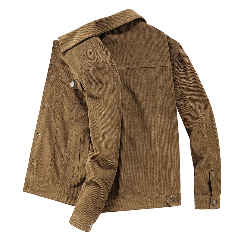 Herren Cord Jacke Slim Fit, Vintage Casual Übergangsjacke für Frühling und Herbst mit Reißverschluss und langen Ärmeln