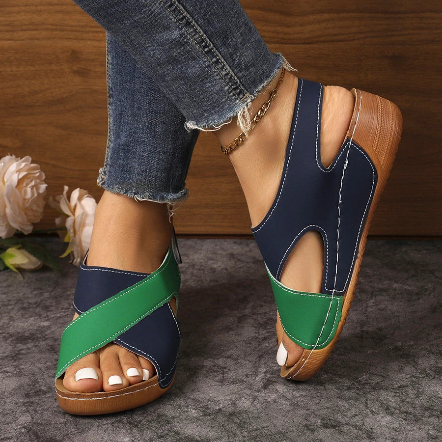 Damen Sandalen Peep Toe mit weichem Keilabsatz Leichte Sommerschuhe Wedges