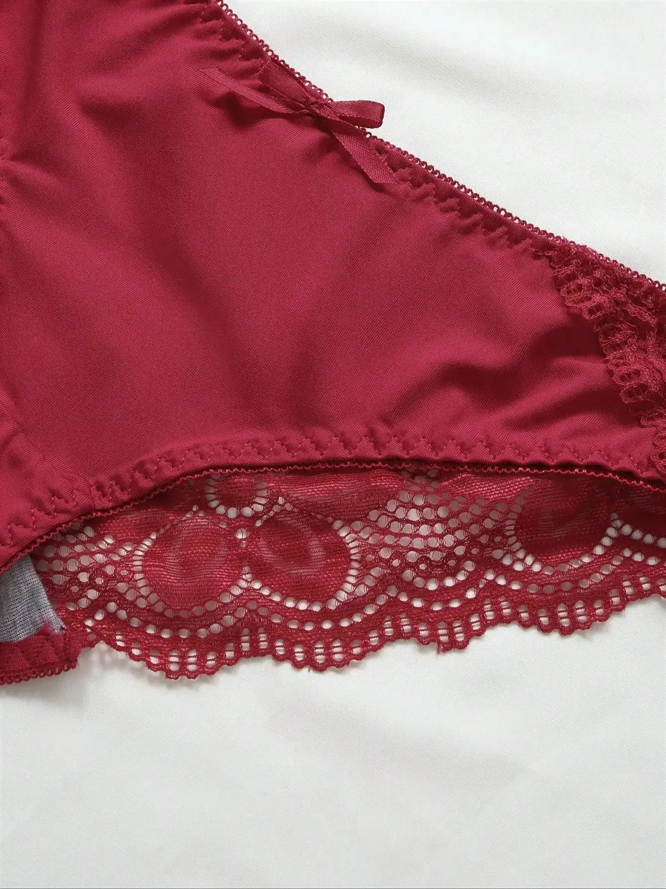 Damen Push-up Dessous Set Rot mit Spitze, Bügel-BH, vorgeformten Cups, verstellbaren Trägern