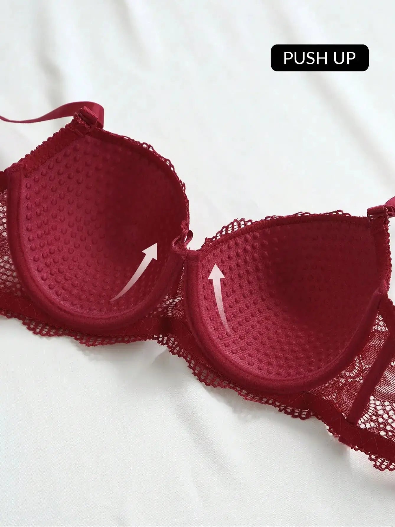 Damen Push-up Dessous Set Rot mit Spitze, Bügel-BH, vorgeformten Cups, verstellbaren Trägern