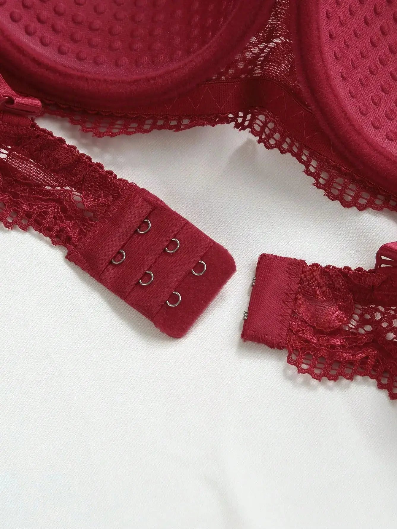 Damen Push-up Dessous Set Rot mit Spitze, Bügel-BH, vorgeformten Cups, verstellbaren Trägern