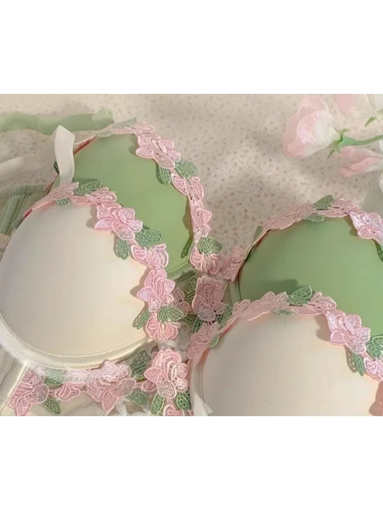 Damen Dessous Set Creme Bügel-BH mit Slip transparente Einsätze florale Details vorgeformte Cups