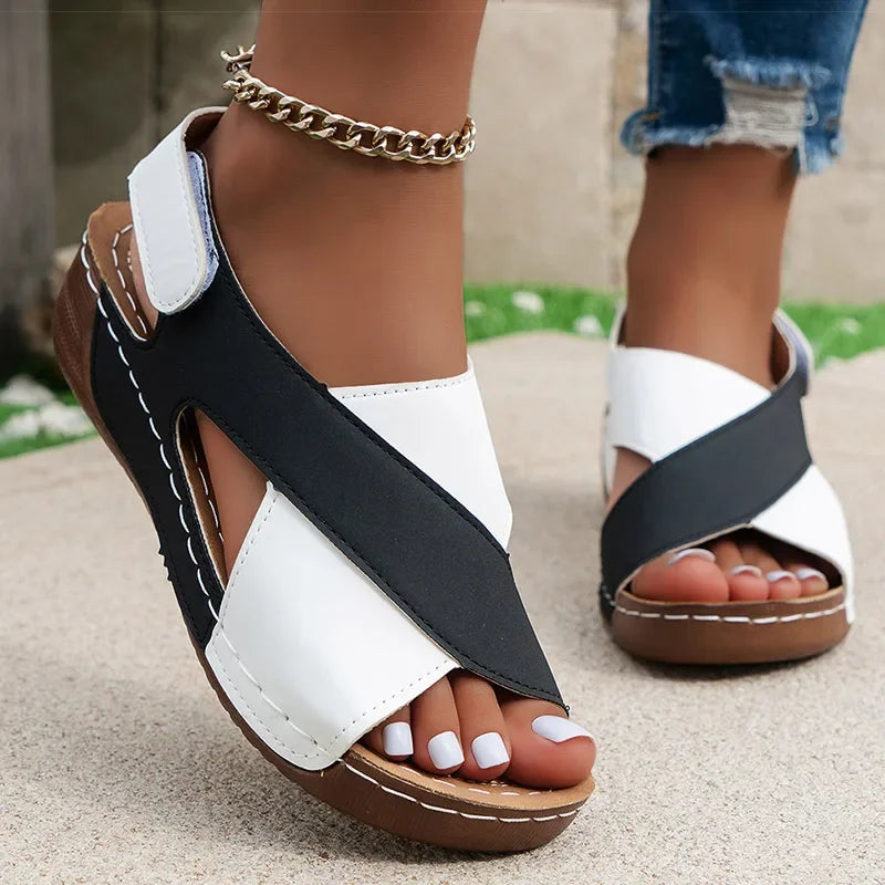 Damen Sandalen Peep Toe mit weichem Keilabsatz Leichte Sommerschuhe Wedges