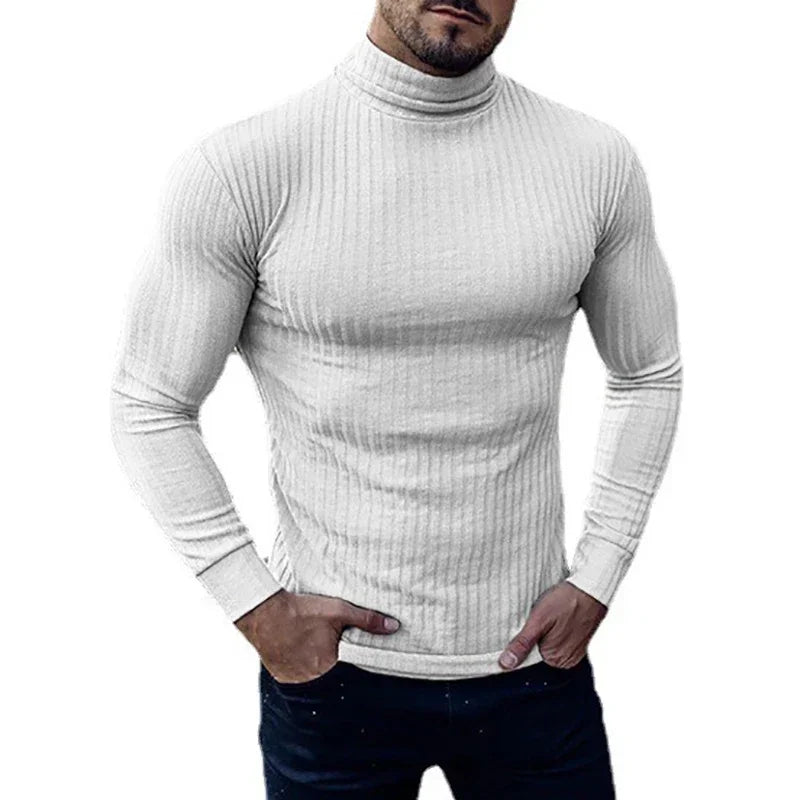 Herren Slim-Fit Rollkragenpullover Langarm Atmungsaktiv Schnelltrocknend Strickshirt für Fitness Bodybuilding