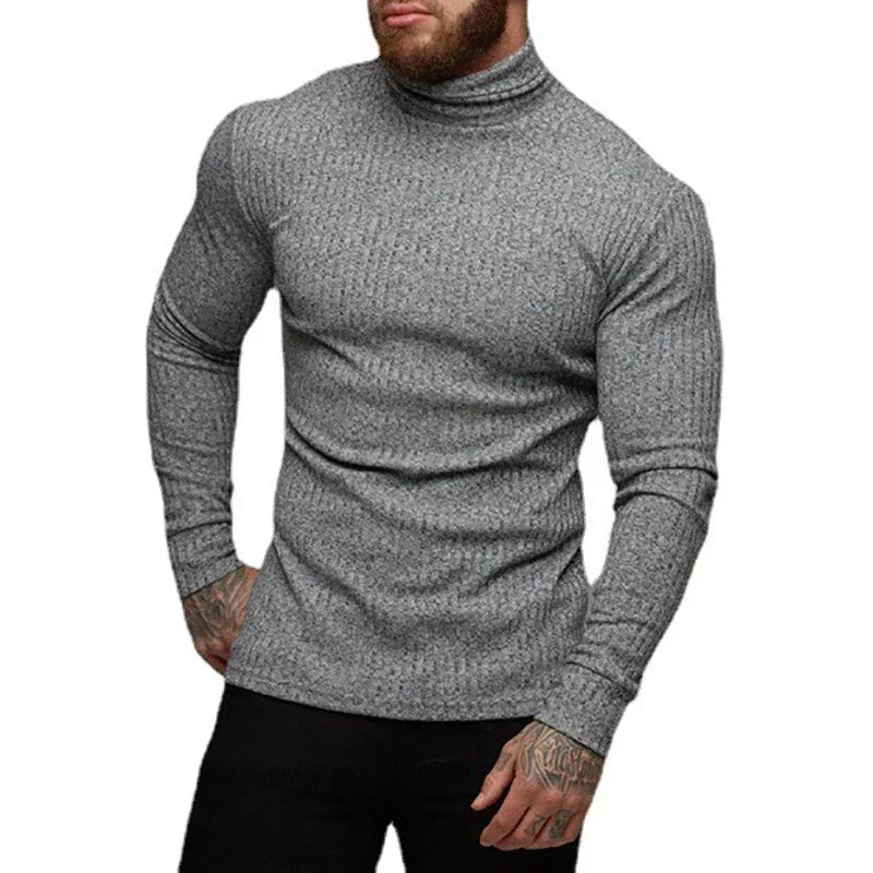 Herren Slim-Fit Rollkragenpullover Langarm Atmungsaktiv Schnelltrocknend Strickshirt für Fitness Bodybuilding