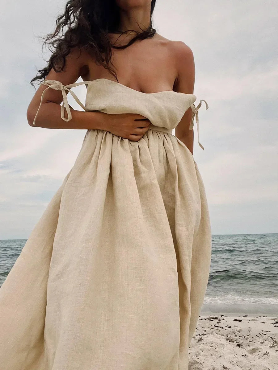 Damen A-Linien Sommerkleid mit V-Ausschnitt Trägern locker für Strand und Freizeit
