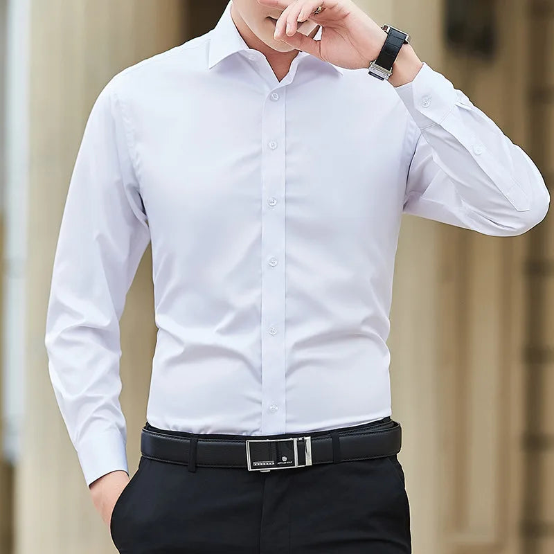 Herren Businesshemd Weiß Slim Fit Plus Size Langarm Klassisch Basic Casual Einfarbig