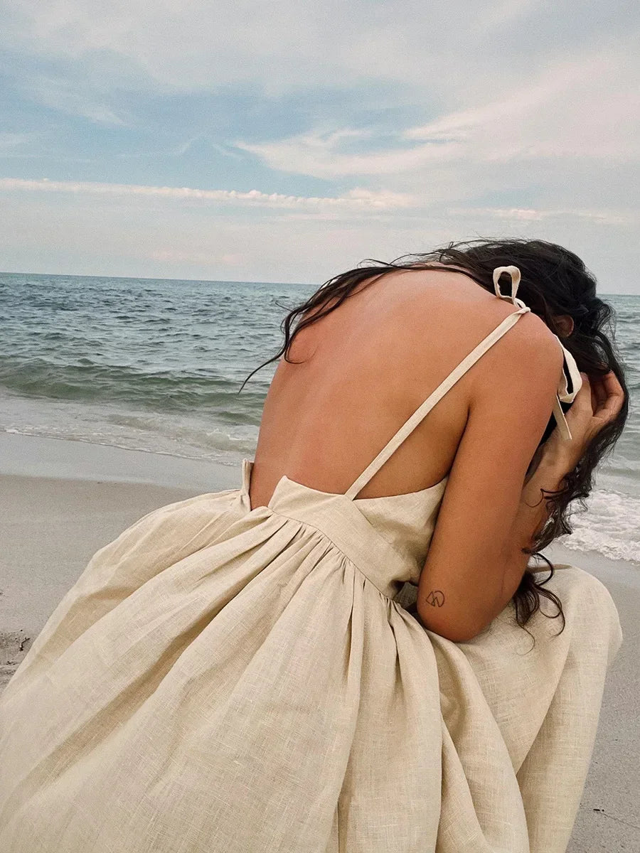 Damen A-Linien Sommerkleid mit V-Ausschnitt Trägern locker für Strand und Freizeit
