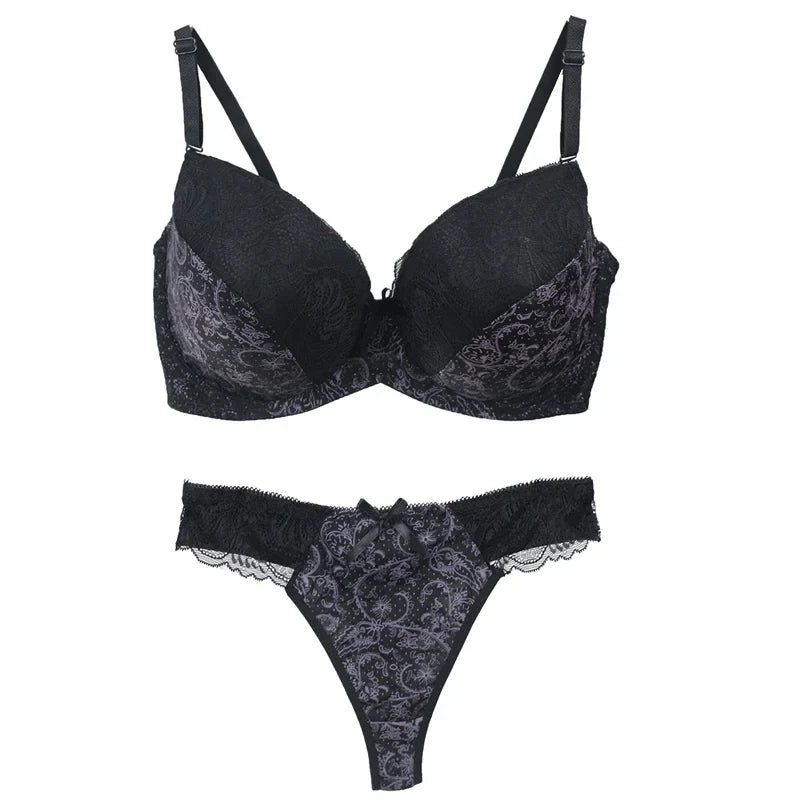 Damen Push-up Dessous Set Türkis Schwarz mit Spitze, verstellbaren Trägern und vorgeformten Cups