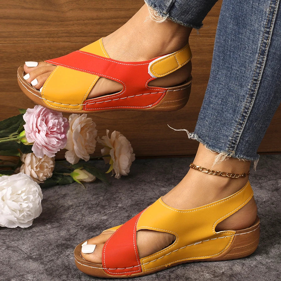 Damen Sandalen Peep Toe mit weichem Keilabsatz Leichte Sommerschuhe Wedges
