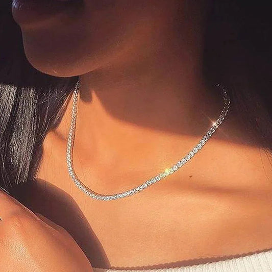 Damen Choker Halskette Tennis-Kette mit Cubic-Zirkonia Diamant-Look Kurze Hip-Hop Schmuckkette