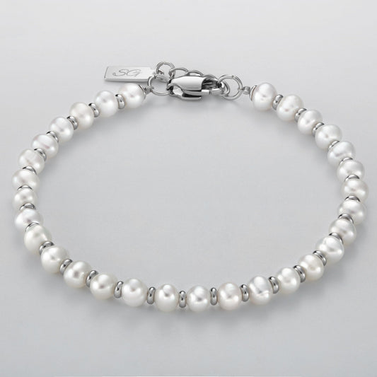 Damen Perlenarmband mit echten Süßwasserperlen, verstellbares Schmuckarmband aus Edelstahl