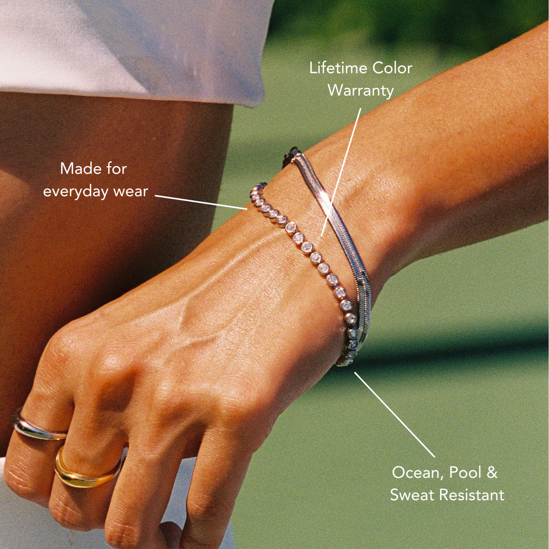 Damen Armband Gold mit Zirkonsteinen verstellbar wasserfest hypoallergen Edelstahl
