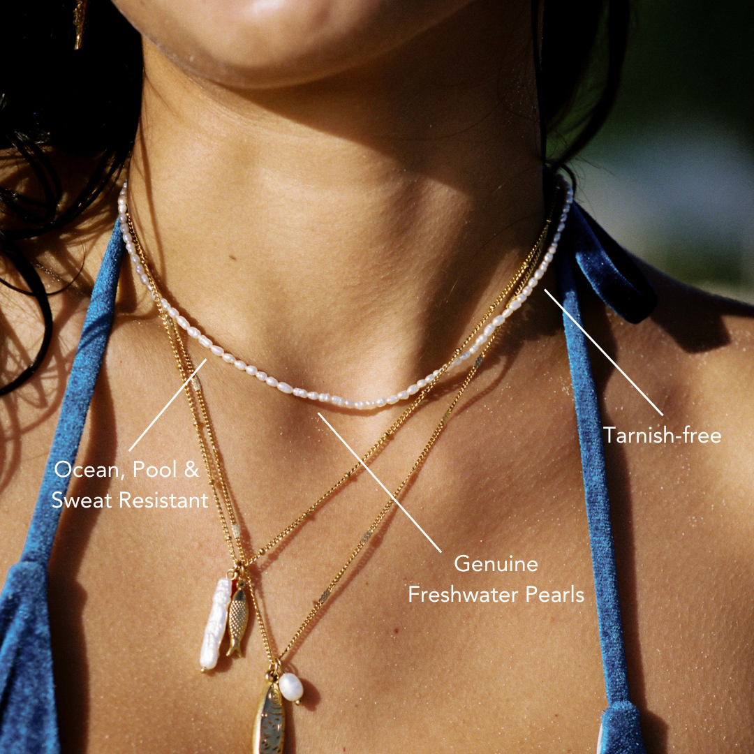 Damen Perlen Choker Halskette Gold Süßwasserperlen wasserdicht hypoallergen