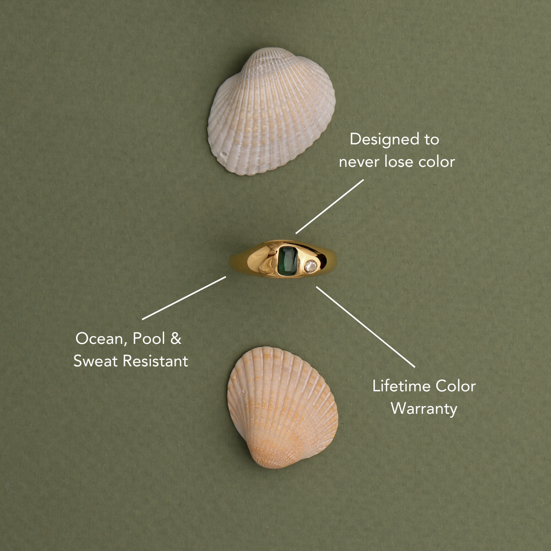 Damen Ring Gold Grün Weiß Zirkon wasserfest hypoallergen