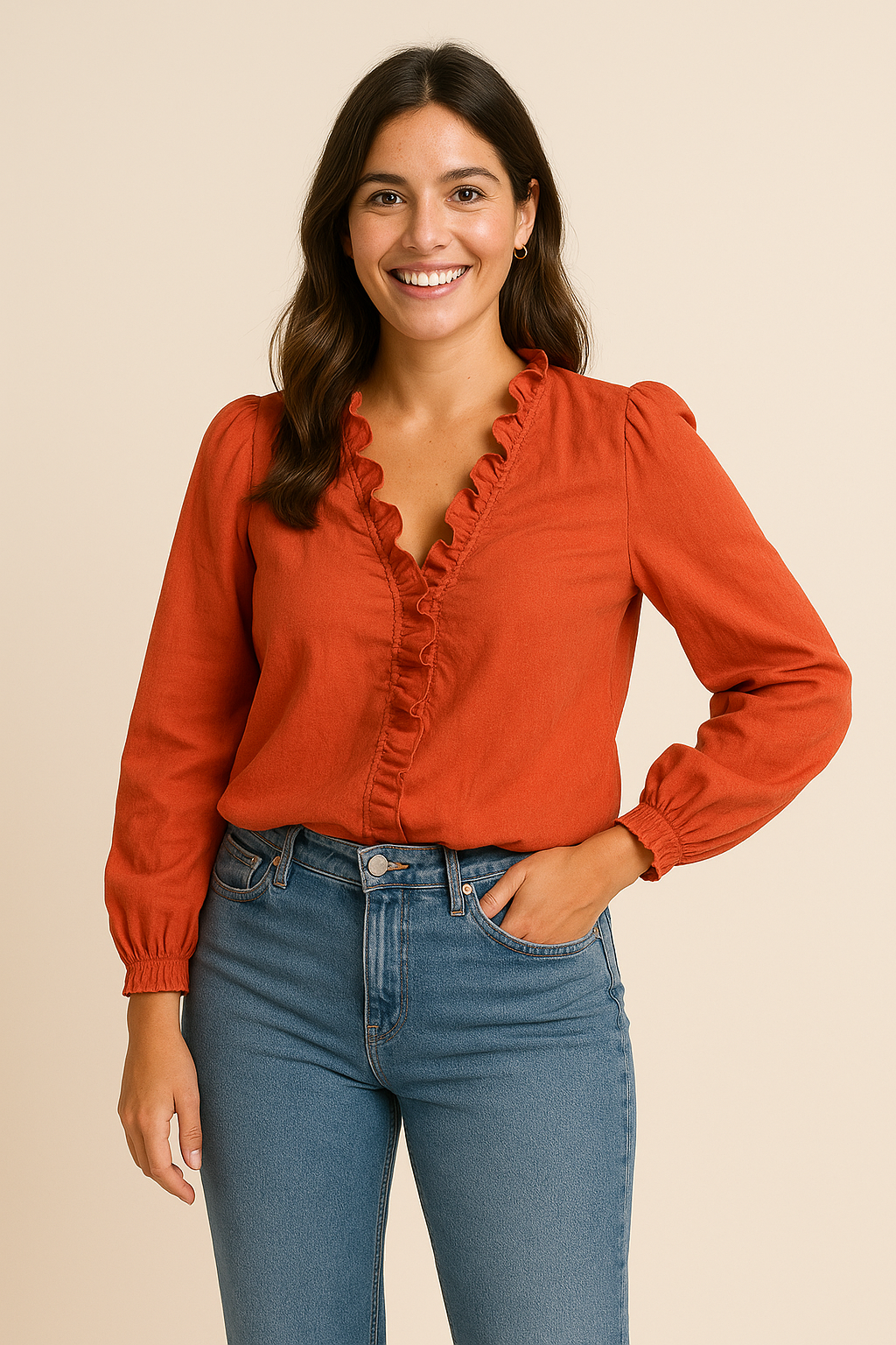 HERBERGER | Damen Bluse mit Rüschen und V-Ausschnitt  für Büro & Freizeit
