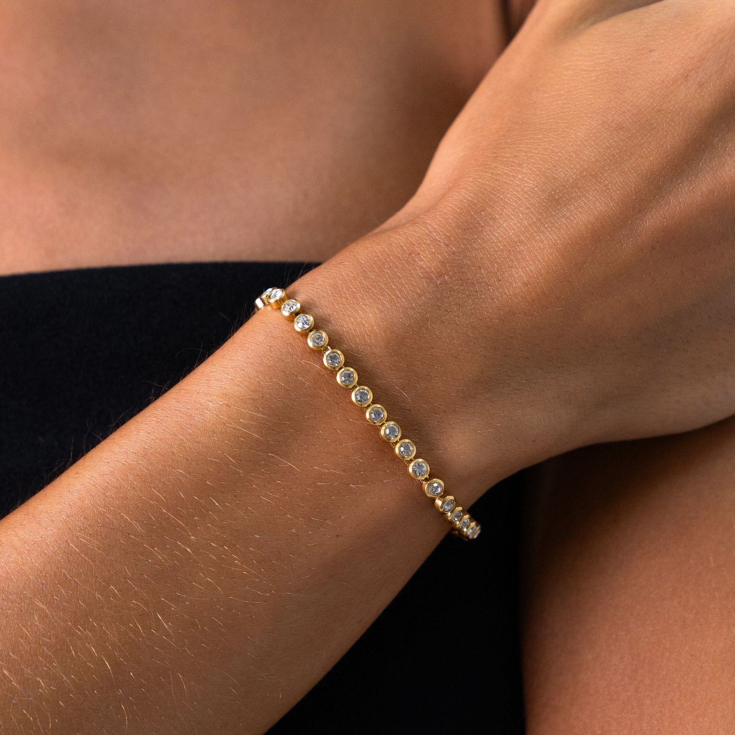 Damen Armband Gold mit Zirkonsteinen verstellbar wasserfest hypoallergen Edelstahl