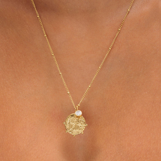 Damen Medaillon Halskette Gold mit griechischem Anhänger und Zirkonia wasserfest