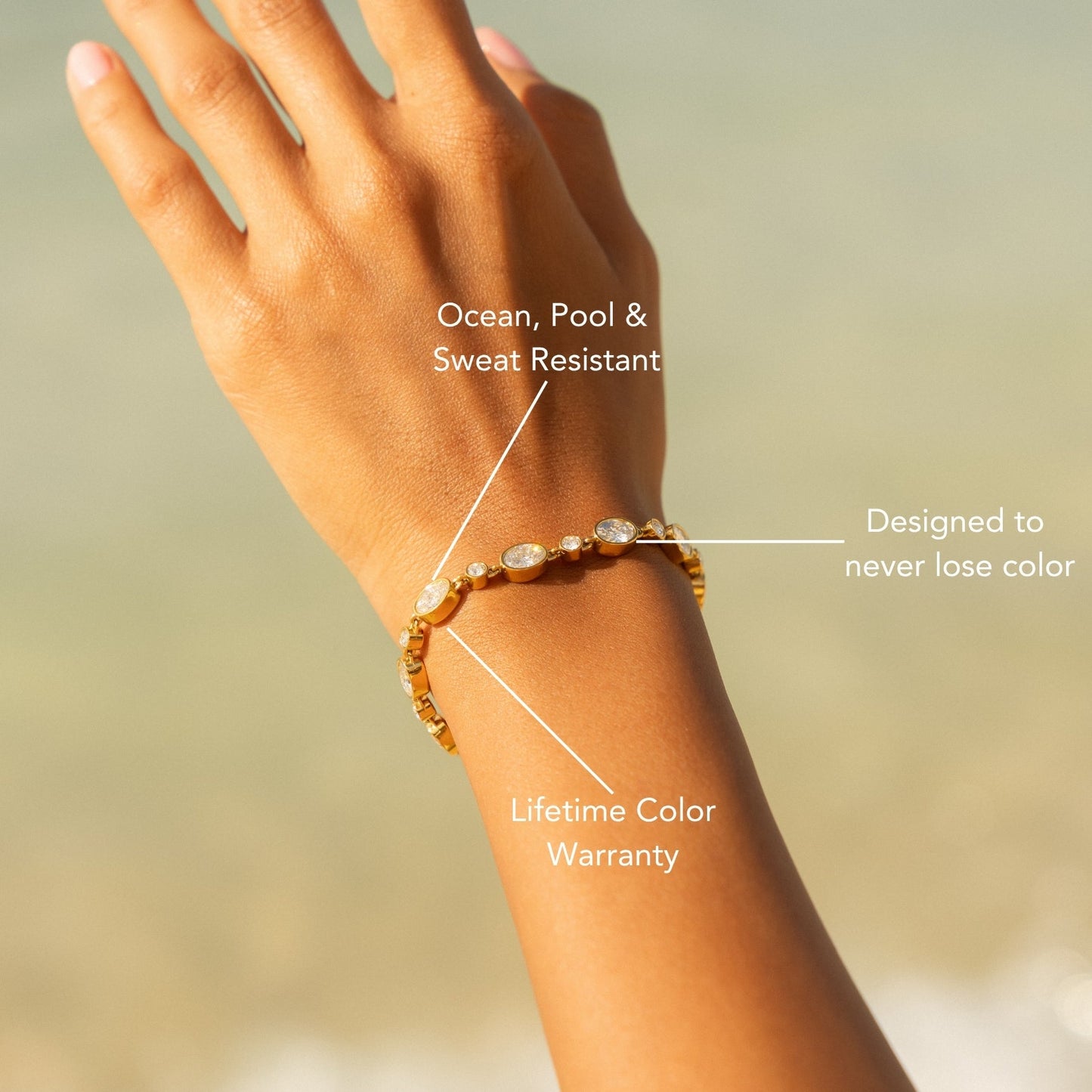 Damen Armband Gold mit Zirkonsteinen verstellbar wasserfest hypoallergen Station Chain