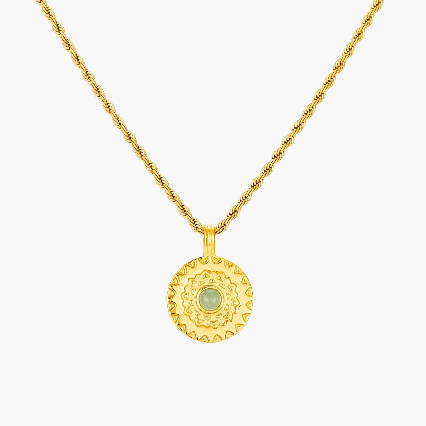 Damen Sonnen Halskette Gold mit Aventurin Anhänger wasserfest Edelstahl