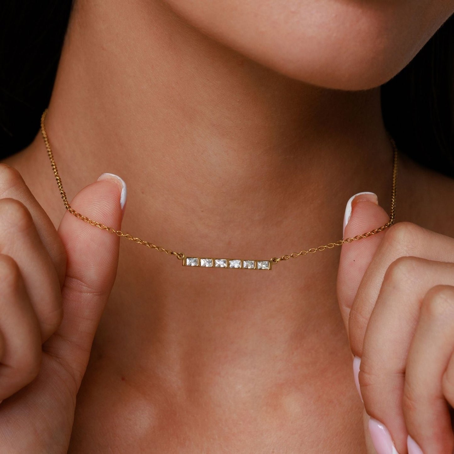 Damen Zirkon Choker Gold wasserfest mit Baguette Steinen