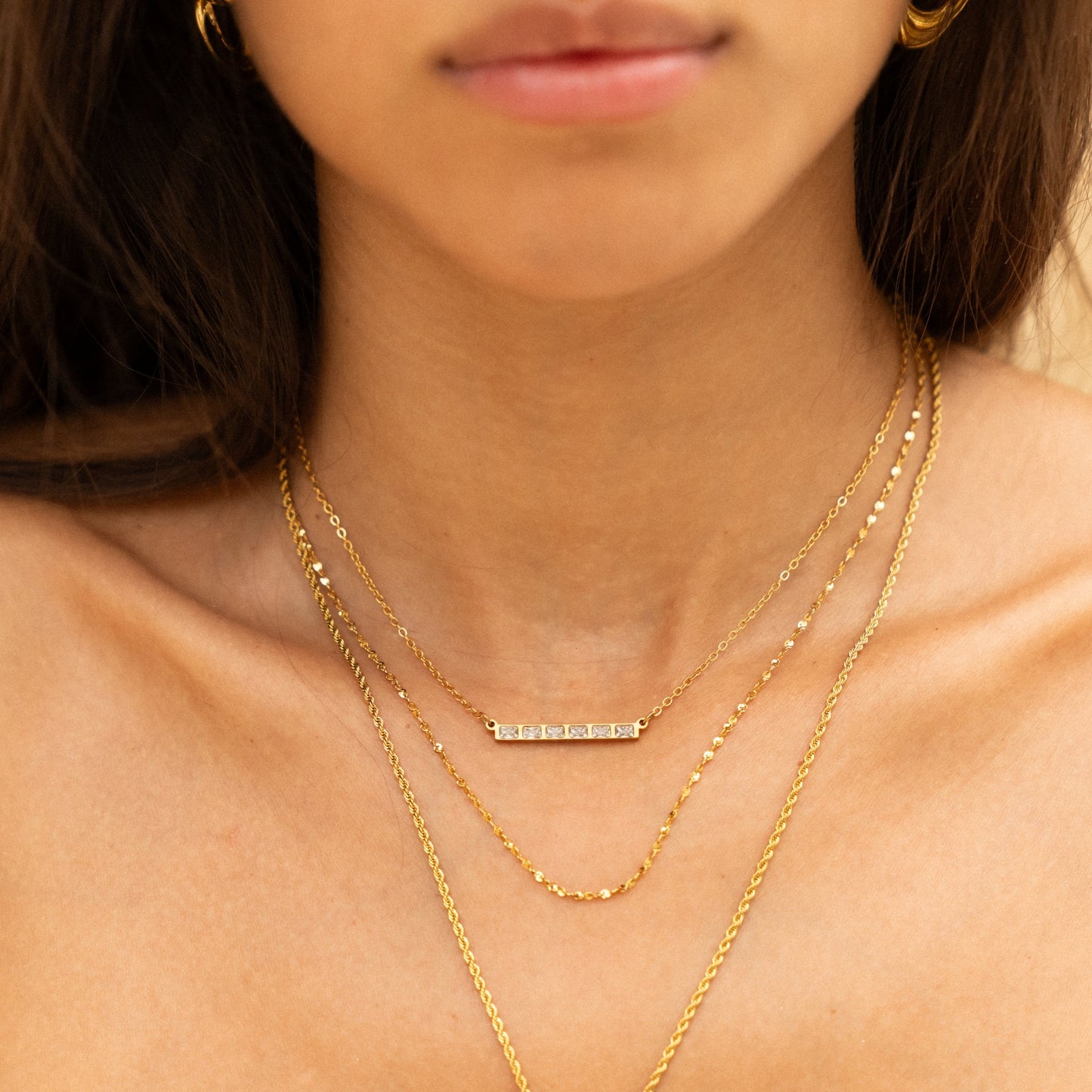 Damen Zirkon Choker Gold wasserfest mit Baguette Steinen