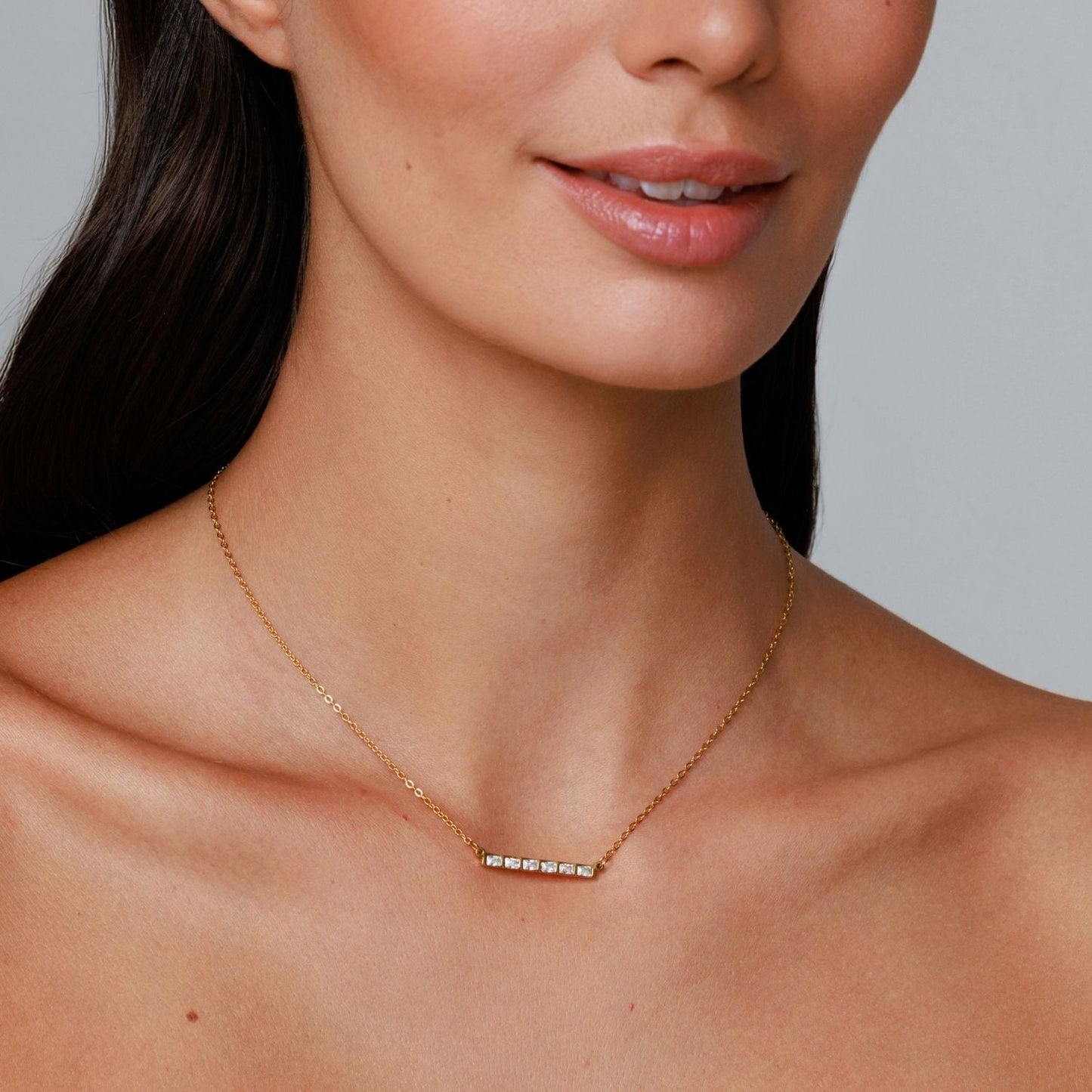 Damen Zirkon Choker Gold wasserfest mit Baguette Steinen