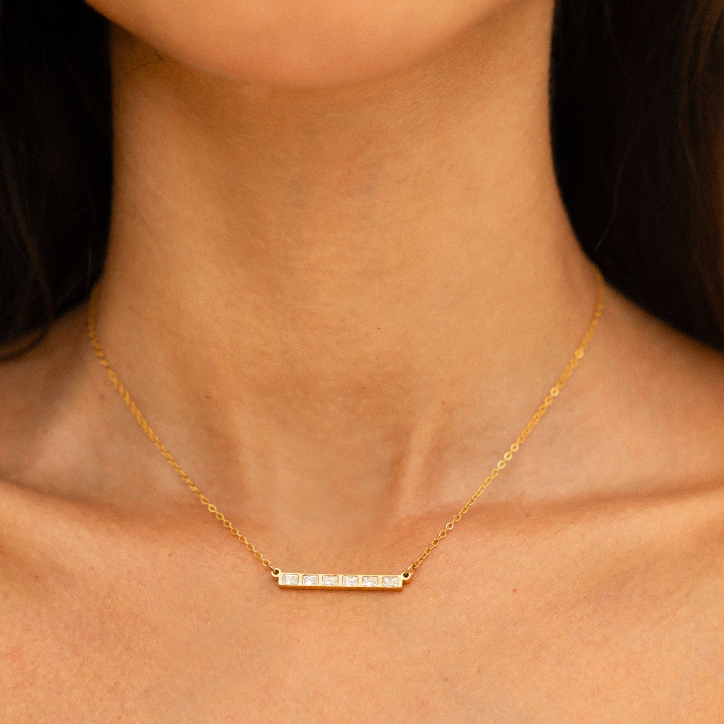 Damen Zirkon Choker Gold wasserfest mit Baguette Steinen