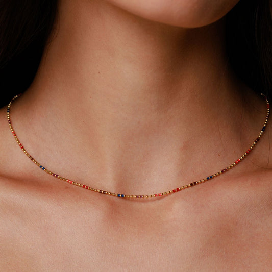 Damen Regenbogen Choker Gold bunte Perlen Halskette wasserfest verstellbar