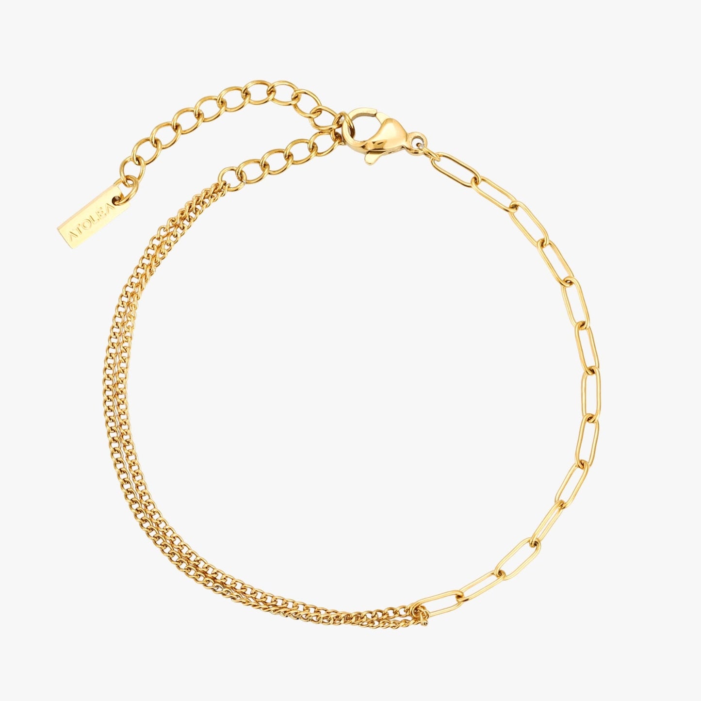 Damen Armband Gold Mixed Chain Paperclip Gliederarmband verstellbar wasserfest hypoallergen