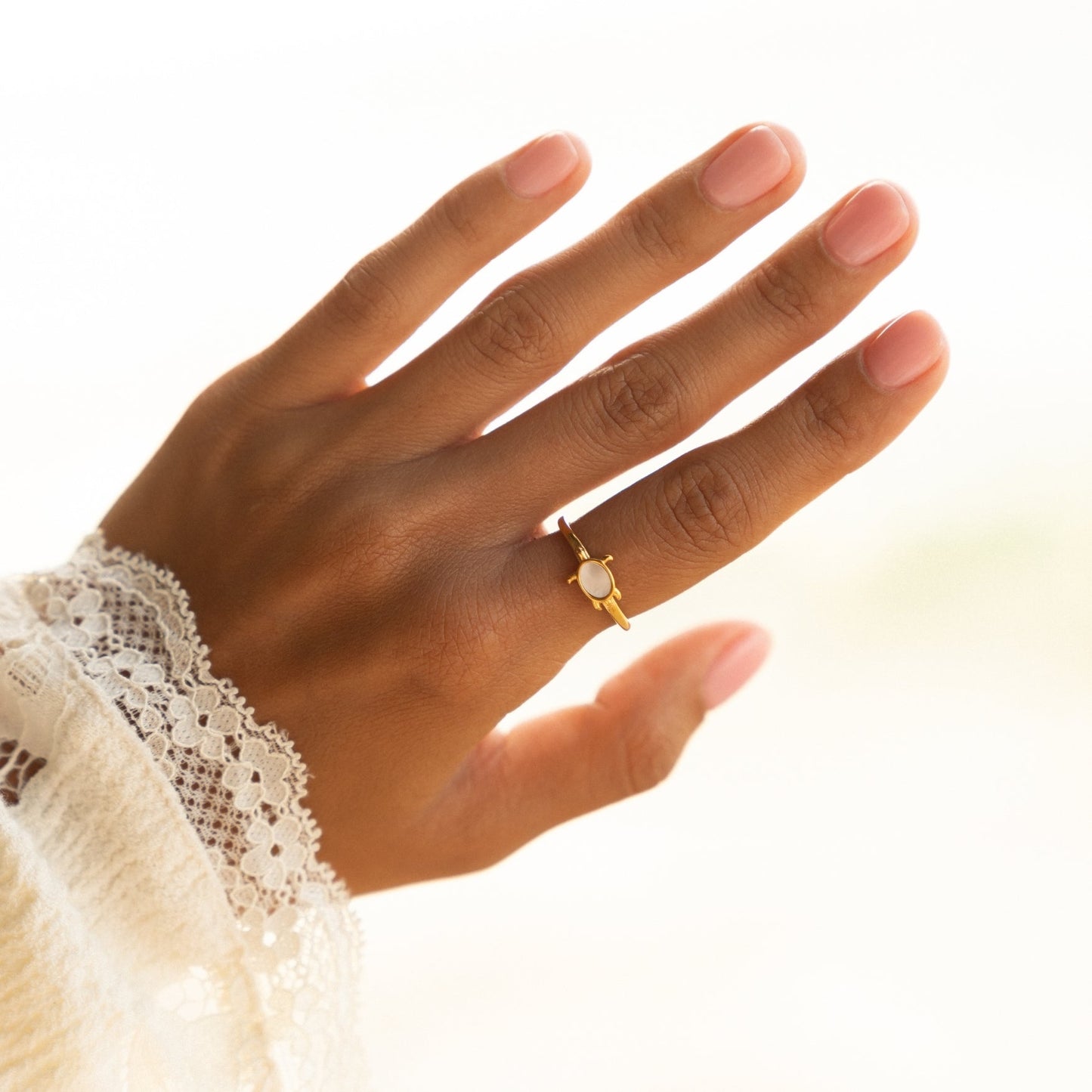 Damen Ring Gold Sea Turtle mit Perlmutt, wasserfest, hypoallergen
