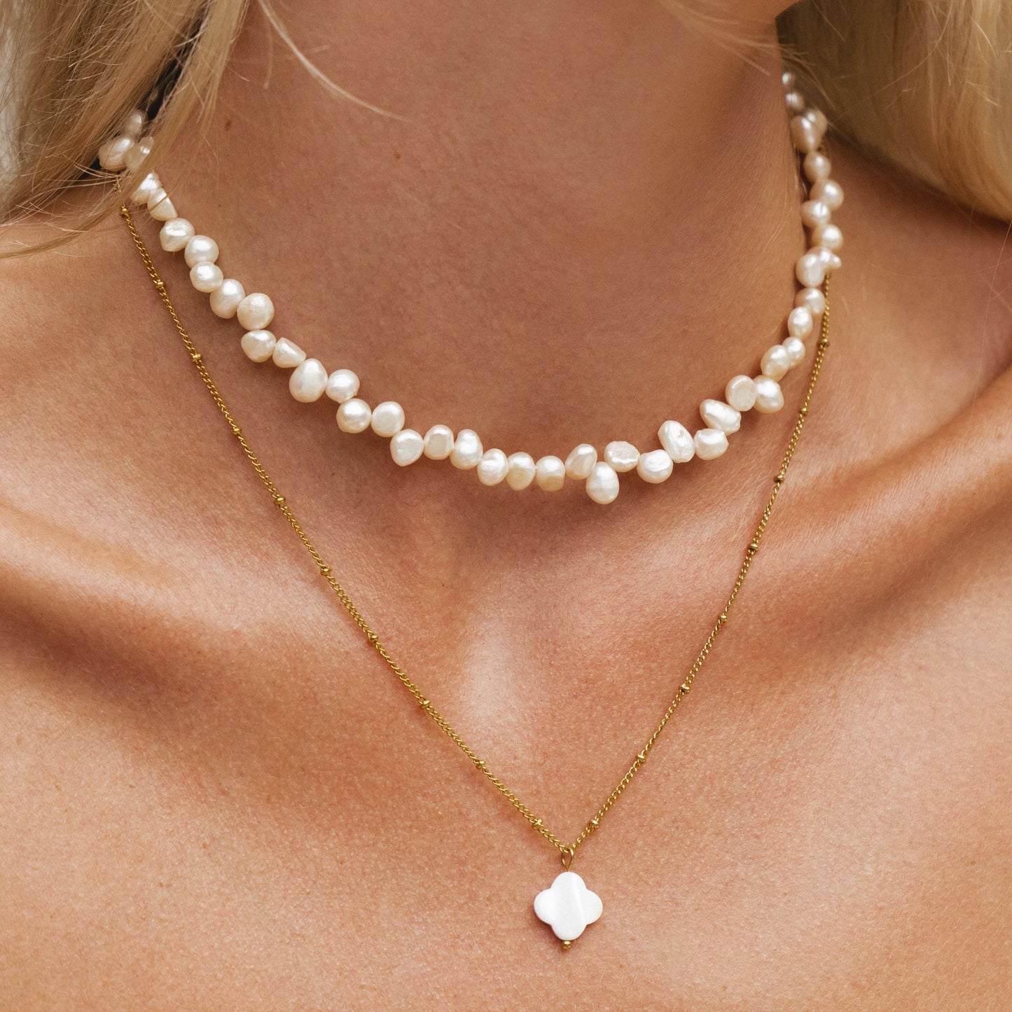 Damen Perlen Choker Halskette Gold Süßwasserperlen wasserdicht hypoallergen