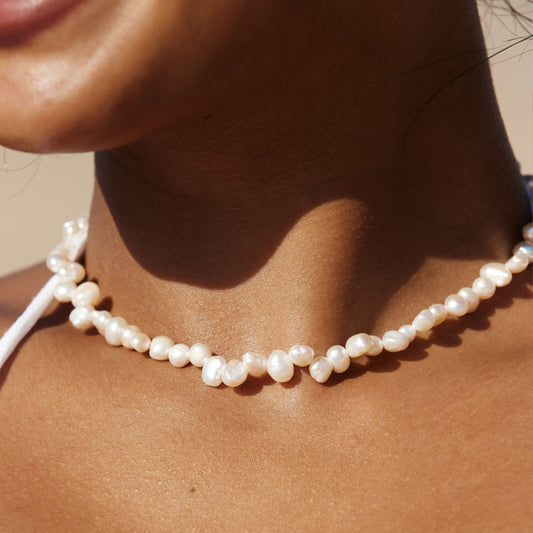 Damen Perlen Choker Halskette Gold Süßwasserperlen wasserdicht hypoallergen