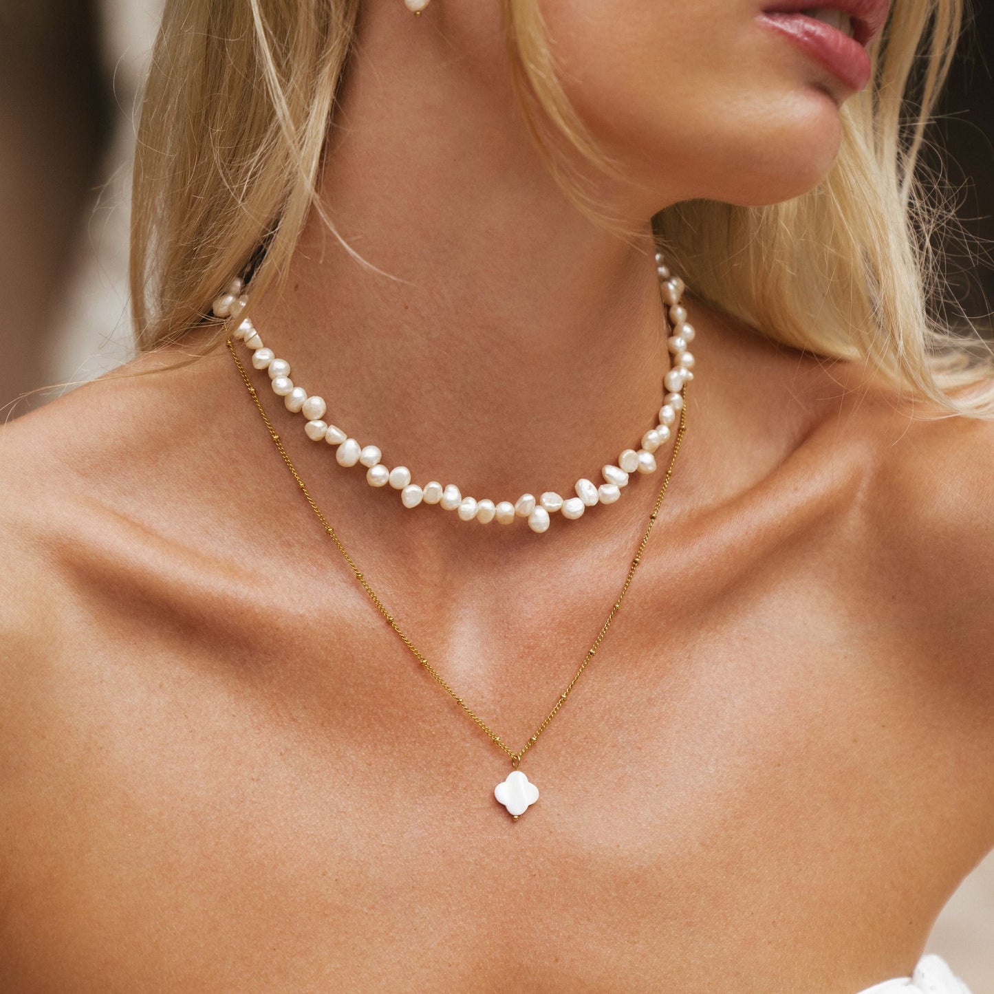 Damen Perlen Choker Halskette Gold Süßwasserperlen wasserdicht hypoallergen